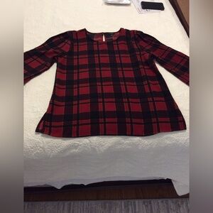 Ann Taylor Black Red Plaid 100% Polyester Blouse